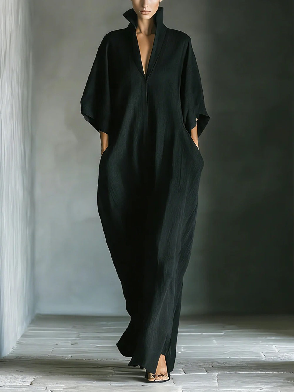 Modesees Black Maxi Dress – NWT (Size Large) Short-Sleeve Ruffle-Detail Dress